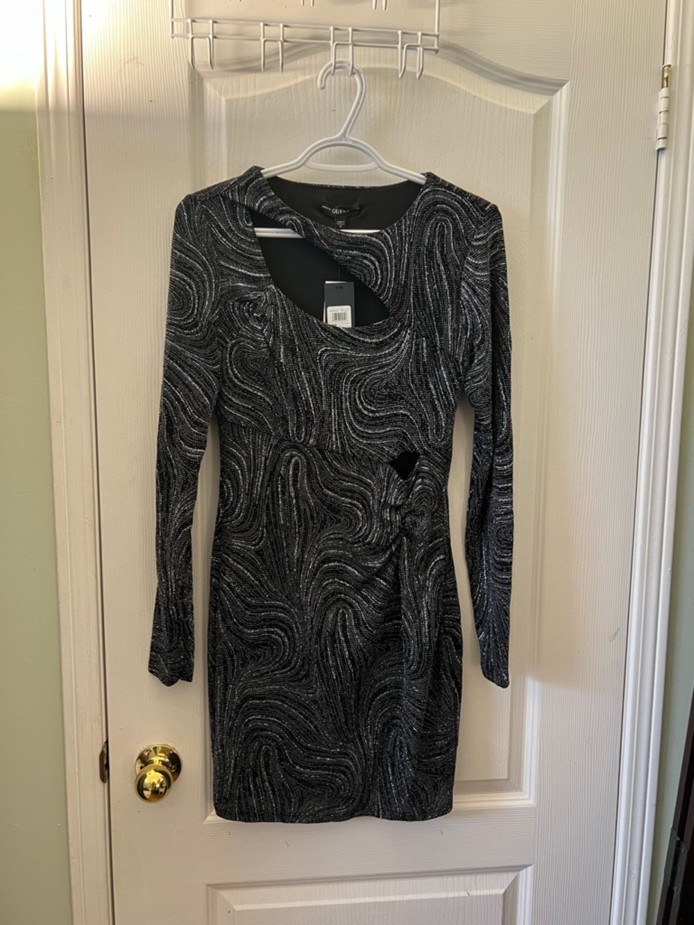 Guess Black & Silver Long-Sleeve Cutout Bodycon Dress